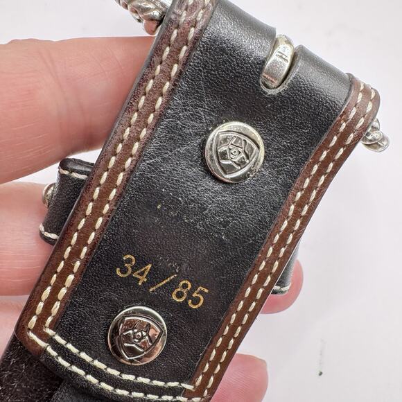 Ariat Limited Edition 2007 Black Brown Leather Studded Belt Metal Hardware 34/85 - Picture 5 of 16